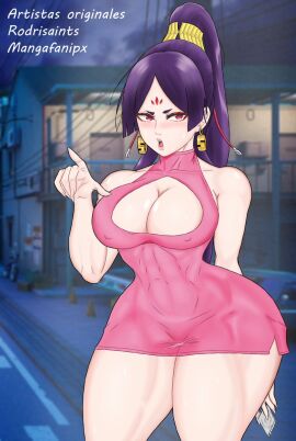 big_breasts big_hips breasts female majo_taisen pink_dress wu_zetian_(majo_taisen)