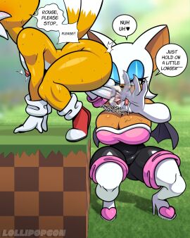1boy 1girls anthro anthro_on_anthro anthro_only ass bat bat_girl bat_wings batwings begging_to_stop big_ass big_breasts big_butt blush breasts bubble_ass bubble_butt clothed_female clothed_female_nude_male clothing dominant_female female femboy femdom fox fox_boy gloves handjob huge_ass huge_breasts lollipop lollipopcon male male/female mature_female miles_tails_prower milking_handjob milking_penis motion_blur penis penis_milking rouge_the_bat sega sonic_(series) sonic_the_hedgehog_(series) sweat sweating sweaty tail tails tails_the_fox thick_thighs unseen_male_face yellow_body yellow_fur
