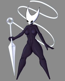 nukeila6 black_body breasts drawn female holding_object hollow_knight hornet_(hollow_knight) nippleless nude solo team_cherry