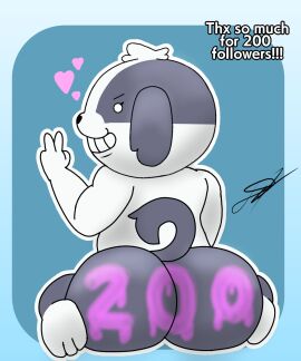 5:6 anthro ass big_butt bodypaint canid canine canis celebration d13w0tt_(artist) dogs_in_space domestic_dog female fur grey_body grey_fur hi_res looking_back mammal multicolored_body multicolored_fur netflix nomi_(dogs_in_space) presenting presenting_hindquarters shih_tzu short_stack simple_background smile smiling_at_viewer solo toy_dog two-tone_body two-tone_fur white_body white_fur