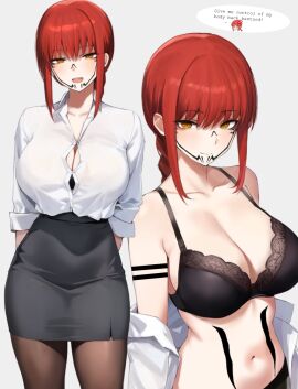 breasts chainsaw_man corruption dominant_female female hypnosis jujutsu_kaisen makima_(chainsaw_man) mind_control possessed possession red_hair ryoumen_sukuna_(jujutsu_kaisen) suit