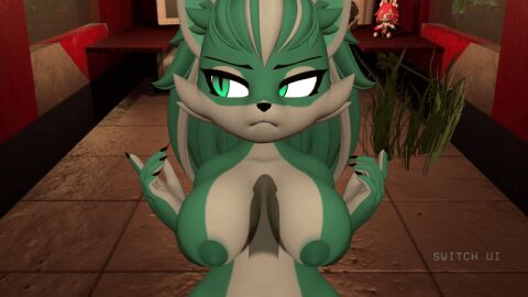 1girls 3d animated anthro ari_(in_heat) big_breasts breasts female fur furry game_over green_eyes green_fur in_heat_(game) looking_away loop male monsterbox nipples paizuri penis tagme white_fur