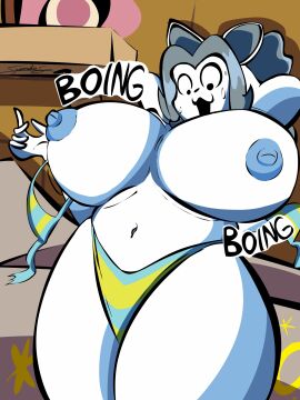 anthro anthro_only big_breasts bikini bikini_bottom bikini_only bikini_top blue_nipples breasts female female_anthro female_only furry furry_female furry_only huge_breasts massive_breasts sawccubus sweatdrop temmie temmie_(deltarune) temmie_(undertale) undertale undertale_(series)