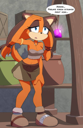 2d 2d_(artwork) 2d_artwork blue_eyes clothed clothing english_text female gem half-closed_eyes kojiro-brushard linegutter sega sonic_(series) sonic_boom sonic_the_hedgehog_(series) speech_bubble sticks_the_badger sticks_the_jungle_badger sticks_the_tejon thin_waist