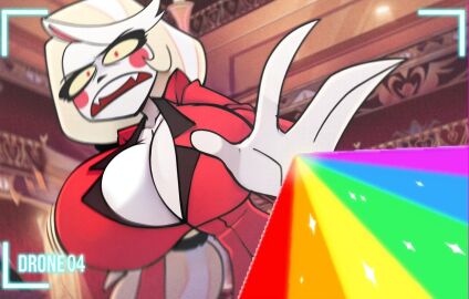 ai_edit bigger_&_better charlie_morningstar_(hazbin_hotel) cleavage clothed demon demon_girl edit female female_only hazbin_hotel huge_breasts no_bra revealing_clothes screenshot_edit