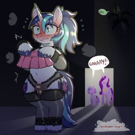 blue_hair blush brother_(lore) brother_and_sister_(lore) bulge clothed clothing cold-blooded-twilight crossdressing detailed_bulge dialogue door english_text equid equine eyelashes female femboy feral friendship_is_magic fur group hair hasbro hi_res horn husband_and_wife legwear male male_focus mammal married_couple my_little_pony mythological_creature mythological_equine mythology panties princess_cadance_(mlp) pupils quadruped shining_armor_(mlp) sibling_(lore) sister_(lore) solo_focus speech_bubble tail text thick_thighs thigh_highs trio twilight_sparkle_(mlp) underwear unicorn white_body