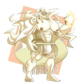 abs anthro biceps big_bulge big_muscles big_pecs big_penis big_tail black_nose bulge cape claws clothing demondragoncyan dislyte facial_hair facial_tuft felid fur furry_male genitals hair hi_res javid_(dislyte) lilith_games lion male male_focus male_only mammal mane mostly_nude muscles muscular muscular_anthro muscular_male nipples pantherine paws pecs penis solo sun tail tail_tuft tan_body tan_fur tuft underwear