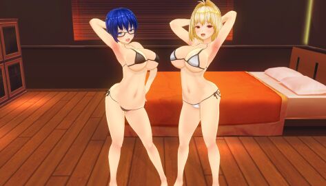 2girls 3d 3d_model ahoge alternate_breast_size alternate_version_available arched_back arcueid_brunestud armpits arms_behind_back bedroom_eyes big_breasts bikini bikini_bottom bikini_top blonde_hair blue_hair bra breasts breasts_bigger_than_head ciel_(tsukihime) curvy custom_maid_3d_2 female female_pervert glasses hands_behind_head hips horny horny_female huge_boobs huge_breasts human inviting inviting_to_sex large_boobs large_breasts melty_blood panties posing red_eyes seducing seducing_viewer sequence short_hair skimpy_bikini swimsuit top_heavy tsukihime type-moon vampire vampire_girl wide wide_hips