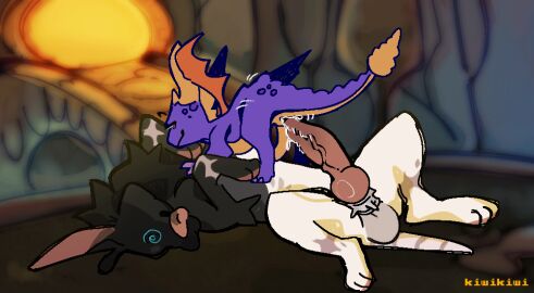 activision anal anal_sex animal_genitalia animated balls bodily_fluids canid canine digital_media_(artwork) duo erection feral fur genital_fluids genitals horn kiwikiwi555 male male/male male_penetrated male_penetrating male_penetrating_male mammal penetration penile penile_penetration penis questionable_consent scalie sex simple_background spyro spyro_the_dragon text tongue unconscious unconscious_sex