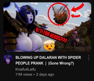 1girls 3d 9/11 breast_grab breasts clickbait covering_breasts female female_only giantess gigantic_breasts history huge_breasts humor looking_at_viewer meme public_domain solo solo_female topless vanasmut void_elf world_of_warcraft xal'atath youtube youtube_thumbnail