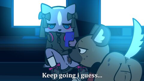 2d_animation aggressive_retsuko aggretsuko animated anthro anus balls bodily_fluids bow_ribbon clitoral clitoris clothed clothing cunnilingus distracted duo electronics female footwear frame_by_frame genital_fluids genitals haida haida_(aggretsuko) hi_res hip_sway holding_object holding_phone hyena licking loop male male/female mammal mephitid no_underwear oral phone pussy saliva saliva_on_pussy saliva_on_tongue sanrio sex shikabane_(aggretsuko) shoes skunk style_emulation tongue toxis vaginal_fluids vaginal_penetration vulva y_anus