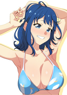 1girls 75ryrnyp9rtngjo ahoge antenna_hair armpits arms_above_head arms_up bare_armpits bare_arms bare_chest bare_hands bare_midriff bare_shoulders bare_skin bikini bikini_only bikini_top blue-eyed_female blue-haired_female blue_bikini blue_bikini_top blue_eyebrows blue_eyes blue_hair blue_string_bikini blue_swimsuit blue_swimwear breasts busty busty_female busty_teenager cleavage collarbone dot_nose elbows exposed exposed_armpits exposed_arms exposed_midriff exposed_shoulders female female_focus female_only fingers grin hands_above_head hands_up happy head_tilt high_resolution high_school_student highres jpeg large_breasts lean_figure light-skined_female light-skinned_female light_skin long_hair looking_at_viewer make_heroine_ga_oo_sugiru! narrow_waist schoolgirl shoulders simple_background slender_body slender_waist slim_female slim_waist smile smiley_face smiling smiling_at_viewer smirk solo standing string_bikini swimsuit swimwear teenage_female teenager thin_waist tilted_head upper_body white_background yanami_anna
