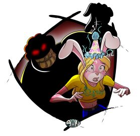 a_witty_name bunny_girl clown female femsub furry glowing glowing_eyes hypnotic_accessory male maledom original red_eyes transformation western