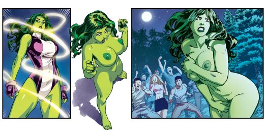 1girls big_breasts breasts busty canonical_scene covering covering_breasts embarrassed embarrassed_nude_female enf feet female female_focus green-skinned_female green_body green_eyes green_hair green_nipples green_skin huge_breasts hulk_(series) large_breasts leotard marvel marvel_comics nipples nude nude_female she-hulk stripped stripped_naked superheroine toes vincenzo_cucca