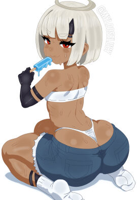 aged_up ass black_arms black_feet black_horn blue_popsicle blunt_bangs blush booty_shorts bubble_butt clothed commission dark-skinned_female dark_skin female god_eater_3 goddess halo hips horn jean_shorts juicy_lips mylooseylucy plump_ass plump_thighs popsicle red_eyes ribs round_ass short_shorts shorts shortstack skinny skinny_arms skinny_female skinny_waist small_waist smug socks summer sweat sweatdrop sweating sweaty sweaty_ass sweaty_body thick_thighs thighs thong tight_clothes tight_clothing tight_shorts tight_thong tiny_waist tube_top tubetop white_background white_hair white_socks white_thong white_tube_top