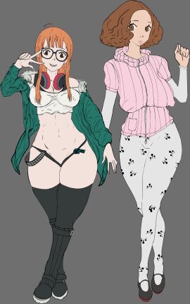 ass atlus big_breasts breasts brown_hair clothed clothing female fully_clothed haru_okumura huge_breasts huge_cock human impossible_clothing light-skinned_female light_skin male mary_janes mostly_nude orange_hair penis persona persona_5 pointy_breasts sakura_futaba shoes sketch thick thick_ass thick_thighs wankofool