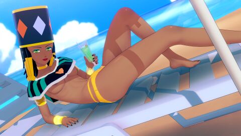 1girls a-lex ass black_hair breasts dark-skinned_female dark_skin dragon_ball dragon_ball_super female female_focus female_only green_eyes helles koikatsu large_breasts long_hair swimsuit thick_ass thick_thighs thighs yellow_swimsuit