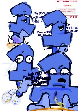 2d accident algrebrailien ambiguous_gender anthro battle_for_dream_island bfdi color colored donut_(bfdi) embarrassed english english_text female fetish huntsman_:3 jacknjellify male object_shows one_(bfdi) pee peeing peeing_self piss piss_kink pissing pussy repost text the_power_of_two tpot upskirt urine vagina
