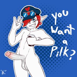 1:1 animated balls big_penis biped clothing english_text erection fingers genitals glans hair hat headgear headwear hi_res humanoid humanoid_genitalia humanoid_penis humanoid_pointy_ears male male_only pelvic_thrust penis pilk pointy_ears skinny smile solo solo_male text yukein