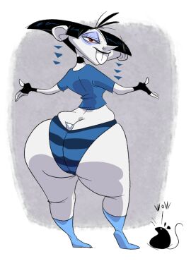 betty_sourisnoir big_ass black_hair blue_panties blue_socks bubble_butt buckteeth looking_at_viewer looking_back original_character panties sexy_clothing shirt slb smile socks thick_thighs