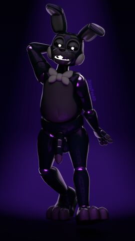 2024 3d 4k absurd_res animatronic anthro balls black_body black_sclera blender_(artwork) bow_tie clothing digital_media_(artwork) five_nights_at_freddy's five_nights_at_freddy's_2 genitals glowing glowing_eyes glowing_teeth hi_res humanoid_genitalia humanoid_penis jizzyfox lagomorph leporid looking_at_viewer machine male mammal nude penis rabbit robot robot_anthro scottgames shadow_bonnie shadow_bonnie_(fnaf) simple_background solo solo_male teeth watermark