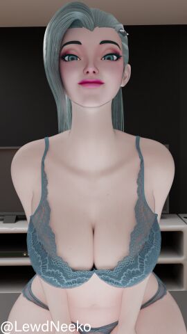 3d blender bra breasts female k/da_all_out_seraphine k/da_all_out_series lace-trimmed_bra lace-trimmed_panties league_of_legends lewdneeko lingerie panties seraphine_(league_of_legends)