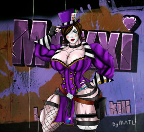 1girls 2d abs biceps borderlands breasts cleavage english_text facepaint female female_only heart_tattoo hyper hyper_muscles mad_moxxi matl muscles muscular muscular_arms muscular_female muscular_legs muscular_thighs no_source pecs solo solo_female tattoo text