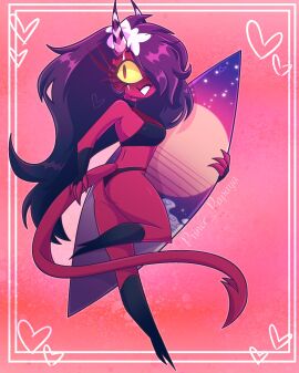 1girls bikini female helluva_boss imp prince_papaya sallie_may_(helluva_boss) solo surfboard synthwave tagme trans_woman transfem