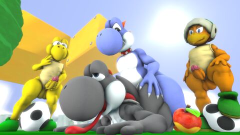 2021 3d anal anal_sex anthro ass ass_grab ass_up balls big_balls big_penis black_body black_collar black_eyes black_nose black_scales black_tail black_yoshi blue_body blue_eyes blue_nose blue_scales blue_yoshi boots boshi butt_grab claws clothing collar day digital_media_(artwork) dinosaur dominant dominant_male doommusk egg fangs finger_on_mouth food footwear from_behind_position fruit genitals green_boots green_clothing green_footwear green_shoes grin group half-closed_eyes hammer_bro hammer_bros. hand_on_ass hand_on_butt hand_on_leg hand_on_mouth hand_on_own_leg hi_res koopa koopa_troopa leapfrog_position lire_(doommusk) long_tongue looking_at_another looking_pleasured low-angle_view male male/male male_penetrated male_penetrating male_penetrating_male mario_(series) multicolored_body multicolored_scales narrowed_eyes nintendo orange_body orange_scales outside penetration penile penile_penetration penis penis_in_ass plant prehistoric_species reptile saddle scales scalie sex sharp_teeth shoes smile source_filmmaker_(artwork) spiked_collar spikes standing super_mario_bros. super_mario_rpg super_mario_rpg_legend_of_the_seven_stars super_mario_rpg_remake tail teeth three-quarter_view tongue tongue_out two-tone_body two-tone_scales white_body white_claws white_scales yellow_body yellow_nose yellow_scales yoshi yoshi_egg