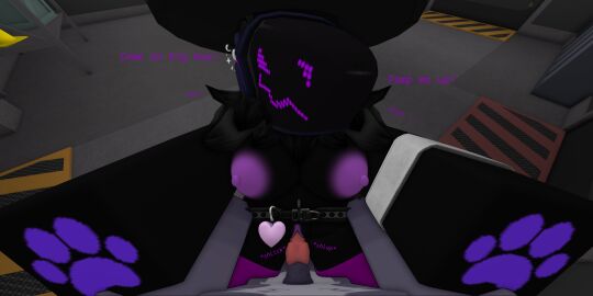 1boy 1girls 3d anatomically_correct_penis black_body black_fur breasts canine canine_penis deltastar dialogue fed_(kaiju_paradise) female furry gootraxian hands_on_shoulders kaiju_paradise male male/female male_pov nipples onomatopoeia pawpads paws penetration penis pov pov_eye_contact protogen purple_areola purple_eyes purple_nipples purple_pawpads pussy roblox roblox_avatar roblox_game self_upload sex sitting_on_lap sitting_on_penis straddling text vagina vaginal_penetration vaginal_sex