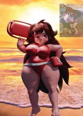 1girls 3d 3d_(artwork) barefoot big_breasts breasts clothed clothed_female curvy female female_only friday_night_funkin full_body girlfriend_(friday_night_funkin) lifeguard lifeguard_swimsuit solo solo_female stormeye swimsuit