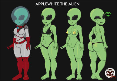 1girls 3_fingers 5_toes 8ball9615 alien_girl big_ass bikini black_eyes breasts character_design clothed clothes clothing completely_nude female female_only full_body fully_clothed green_alien grey_alien naked nipples nude nude_female nudity original_character pussy small_breasts small_nose solo solo_female spacesuit yellow_nipples