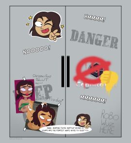 1girls 2d anus ball_gag big_breasts bondage breasts cum_in_hair cum_on_back english_text female fetish inside_job no_bra no_panties offscreen_character reagan_ridley robo-reagan short_hair sournack text_bubble