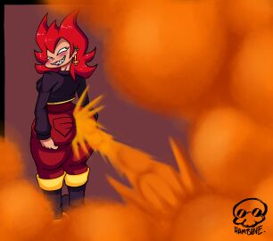 1girls 2d_(artwork) artist_signature ass ass_focus blush blush_lines breasts cassandra_(newgrounds) ear_piercing earrings fart fart_cloud fart_everywhere fart_fetish farting farts female female_only gassy gassy_female hamb0ne holding_ass lipstick looking_at_viewer newgrounds orange_fart pico's_school red_hair red_lipstick sharp_teeth text tight_clothing tight_pants