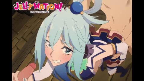 1girls 2boys 2boys1girl animated aqua_(konosuba) aqua_eyes aqua_hair blue_eyes blue_hair blue_nails clothed_sex cum_in_pussy cum_on_face doggy_style drooling goddess hair_ornament handjob jellymation kono_subarashii_sekai_ni_shukufuku_wo! konosuba medium_breasts mmf_threesome skirt sound spitroast standing standing_sex tagme threesome video voice_acted