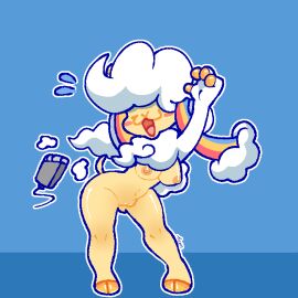 :3 arms_up breasts cloud cloud_hair clouds ewe female female_only nipples pussy rainbow rainbow_hair shear sheared shearing shears sheep sheep_girl shiny shiny_skin snappy_snaz tail