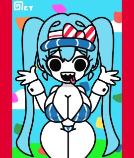 1girls accurate_art_style alternate_breast_size animated bikini black_eyes blue_hair bow breasts confetti cuffs erotic_chibi female female_only happy hatsune_miku huge_breasts hypnosis mesmerizer_(vocaloid) mesmerizer_miku mind_control nipple_bulge octotron2000 self_upload sharp_teeth solo solo_female thick_thighs thong tongue tongue_out twintails visor vocaloid white_body wide_hips