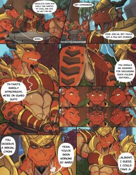 anthro armor balls blizzard_entertainment bottomwear bulge clothing drakonid english_text erection genitals horn loincloth male muscular muscular_male penis red_body reptile scalie tagme text vhkansfweer warcraft world_of_warcraft