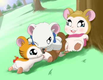 4girls absurd_res accessory against_natural_surface against_surface against_tree anal anal_sex animal_genitalia anus bijou_(hamtaro) blue_eyes blush bow_ribbon brown_body brown_fur cricetid cunnilingus female female/female female_focus female_only feral finger_fuck fingering foursome fur furgonomics gangbang genitals group group_sex hair_accessory hair_ribbon hairbow hamster hamtaro_(series) hi_res improvised_sex_toy lying mammal no_humans on_front oral orange_body orange_fur pashmina_(hamtaro) penelope_(hamtaro) penetration pink_scarf plant pussy ribbons rodent sandy_(hamtaro) scarf sex sunflower_seed tail tail_accessory tail_bow tail_ribbon tan_body tan_fur tree vaginal_penetration white_body white_fur yumei yuri