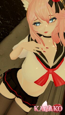 1girls 3d athletic big big_breasts blue_eyes breasts cat_ears cat_girl cat_tail catgirl cleavage collar cosplay curvy_female female female_focus female_nudity fit fit_female front_view heels huge_breasts humanoid kanako kanako_vt knees legs_apart lewdtuber light_skin looking_at_viewer mature_female miniskirt neko outfit pale_skin pink_hair pose schoolgirl shiny_skin solo thick_thighs thighhighs upskirt virtual_youtuber vr vrchat