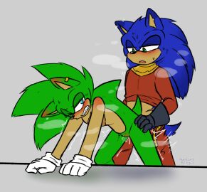 ambiguous_penetration anarchyberylz anthro archie_comics blush bodily_fluids body_blush clothed clothed/nude clothing cuntboy cuntboy/male duo ear_piercing ear_ring eulipotyphlan genital_fluids gloves handwear hedgehog intersex intersex/male male mammal nude penetration piercing pussy pussy_blush ring_piercing scourge_the_hedgehog sega sharp_teeth sonic_(series) sonic_the_hedgehog_(archie) sonic_the_hedgehog_(comics) sonic_the_hedgehog_(series) teeth vaginal vaginal_fluids vaginal_penetration zonic_the_zone_cop