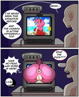 1boy 1girls amy_rose anon anus ass english_text female furry_female male presenting_ass pussy sega seikatsueclipse sonic_(series) tagme text_bubble thick_ass thick_thighs through_screen tv_screen