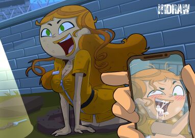 2d breasts busty female female_focus female_only green_eyes h1draw hourglass_figure izzy_(tdi) long_hair male partial_male prison prisoner red_hair tagme total_drama_island wide_hips