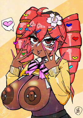 1girls 2d 2d_(artwork) alternate_skin_color alternate_version_at_source areolae artist_request big_areola big_breasts big_nipples bimbo breasts brown_areola brown_nipples dark-skinned_female dark_skin exposed_breasts female female_only gyaru gyaru_teto_(synthv) hair_ornament huge_breasts kasane_teto kuro_gyaru large_areolae large_breasts long_fingernails magical_miracle_metagalphose_(synthv) makeup nipples painted_nails pierced_nipples piercing red_eyes red_hair solo solo_female synthesizer_v twin_drills utau