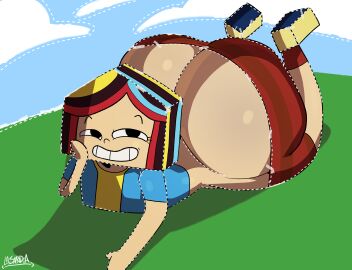 1girls alternate_ass_size argentina ass ass_expansion big_ass big_butt black_eyes blue_hair blue_shirt clothed clothing cloud clouds dialogue fat_ass female giant_ass jacket la_sandia light-skinned_female light_skin matilde_(puerto_papel) minishorts paka_paka_(channel) puerto_papel questionable red_hair red_pants shirt shoes sky smiling stripes teenage_female teenager text tight_clothes tight_clothing tight_fit twitter unseen_character yellow_hair