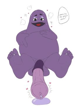 4_fingers 5_toes balls ballsack big_balls big_cock big_dick big_penis cock dialogue dick digital_drawing_(artwork) digital_media_(artwork) dripping dripping_penis dripping_precum eyebrows eyebrows_raised eyes_half_open feet foot_focus grimace_(mcdonald's) grimace_(mcdonalds) grimace_birthday_shake grimace_shake half-closed_eyes heart heart_symbol horse_penis horsecock male male_only mascot mcdonald's open_mouth penis puppet purple_skin sketch speech speech_bubble steam steamy steamy_breath stitch_(sewing) stitches sweat sweatdrop sweating sweaty tanoshoku testicles text throbbing tongue tongue_out