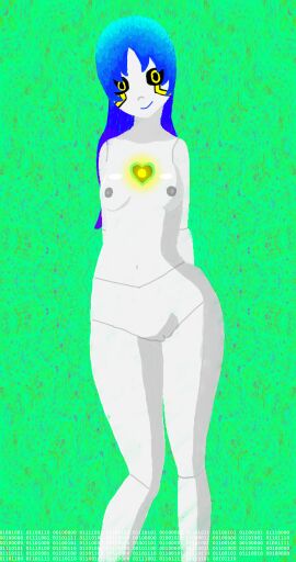 android blue_hair breasts female maid nude original original_artwork original_character pussy white_skin yellow_eyes