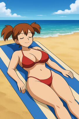 ai_generated belly belly_button big_breasts bikini breasts brown_hair brunette_female brunette_hair milf sexy sexy_body sexy_pose twintails