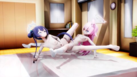 2girls animated arm_support black_hair blue_archive breasts completely_nude completely_nude_female embarrassed female female/female female_only halo hoshino_(blue_archive) kisaki_(blue_archive) lesbian_sex long-haired_female long_hair mmd multiple_females multiple_girls nude nude_female pink_hair pussy pussy_to_pussy scissoring small_breasts spread_legs tribadism yuri