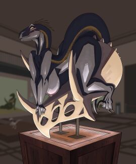 anthro arttukorppu big_breasts black_body bone breasts claws dinosaur female fossil hi_res indoraptor jurassic_park_(franchise) jurassic_world jurassic_world_fallen_kingdom prehistoric_species reptile scalie skull solo tagme theropod toe_claws universal_studios